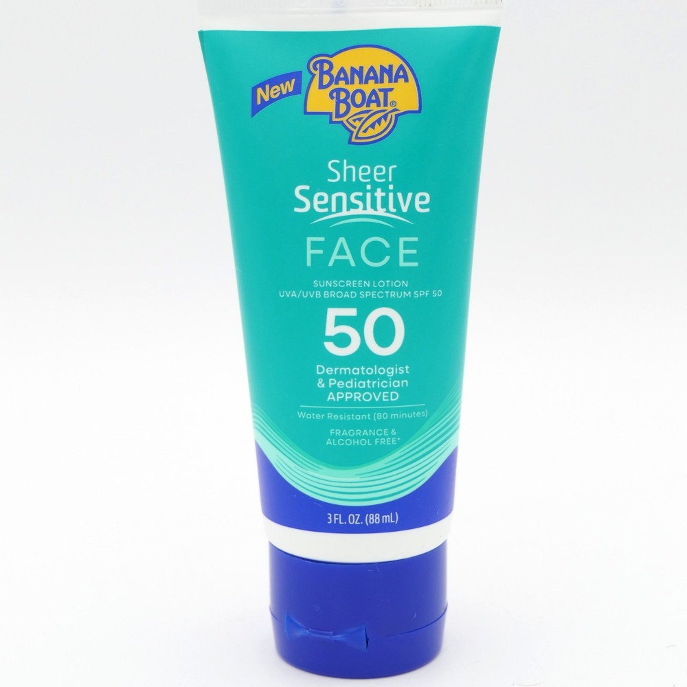 Banana Boat Sheer Sensitive Face SPF 50 Sunscreen Lotion 3 fl oz Exp 07/28